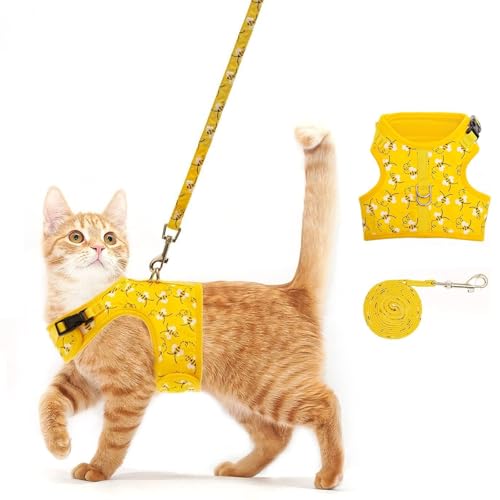 Haustiergeschirr mit Leine, Obstdruck, für Katzen und Hunde, verhindert das Entkommen, verstellbar, für Katzen, Welpen, Spaziergänge, Training, Sicherheitsvorrichtung, Größe S (Biene) von MeiAOBest