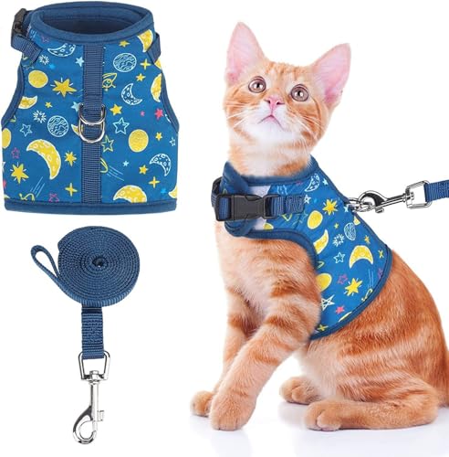 Haustiergeschirr mit Leine, Obstdruck, für Katzen und Hunde, verhindert das Entkommen, verstellbar, für Katzen, Welpen, Spaziergänge, Training, Sicherheitsvorrichtung, Größe XS (Sternenhimmel) von MeiAOBest