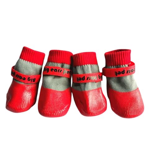 Haustierschuhe, wasserdicht, rutschfest, Pfotenschutzsocken, verschleißfeste Gummisohle, Hundeschuhe für Katzen, Welpen, kleine Hunde, Rot, 4 Stück Haustierschuhe, wasserdicht, rutschfest, Pfotenschutzsocken, verschleißfeste Gummisohle, Hundeschuhe für Katzen, Welpen, kleine Hunde, Rot, 4 Stück von MeiAOBest