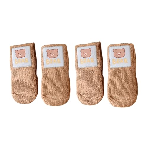 Haustiersocken, niedlich, gestrickt, rutschfest, für Katzen und Hunde, Pfotenschutz, für drinnen und draußen, für heiße Gehwege, Hartholzbodenschutz, Größe L (Kaffeebär) von MeiAOBest
