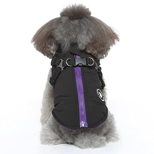 Hund Warme Mäntel Jacken, Hundegeschirr und Mantel Reißverschluss 2 in 1 Winterjacke No Pull Hundeweste Harness Outfit Mäntel für Welpen Kleine Mittlere Hunde_S(Schwarz) von MeiAOBest