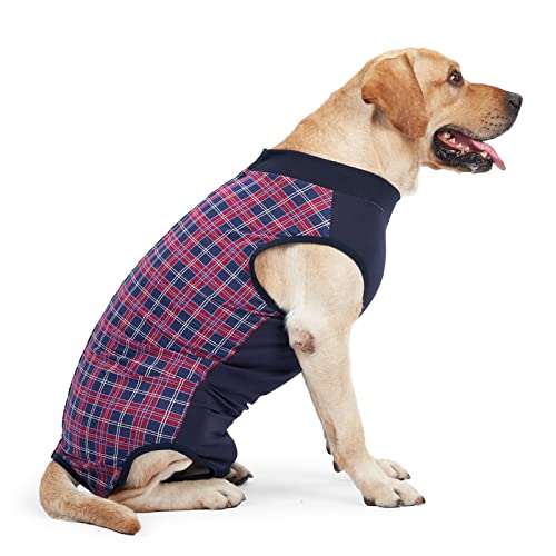 Hunde-Genesungsanzug, postoperativer Einteiler, Anti-Leck-Haustierkleidung, Angstwickel, Wundschutz, Haustier-Shirt für Hunde, Größe XXL (Marineblau kariert) von MeiAOBest
