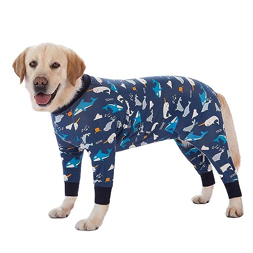 Hunde-Pyjama-Overall für mittelgroße und große Hunde, leichtes Baumwoll-Shirt, Anti-Haar-Hunde-Einteiler nach Operationen, Hundeerholungskleidung, 38 (marineblauer Delfin) von MeiAOBest