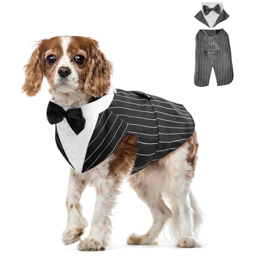 Hunde-Smoking-Bandana-Set, formelles Hochzeitshemd, Gentleman-Outfit mit Schleife, D-Ring, abnehmbares Hunde-Festival, Party, Geburtstag, Kostüm für kleine, mittelgroße und große Hunde, Größe XL Hunde-Smoking-Bandana-Set, formelles Hochzeitshemd, Gentleman-Outfit mit Schleife, D-Ring, abnehmbares Hunde-Festival, Party, Geburtstag, Kostüm für kleine, mittelgroße und große Hunde, Größe XL von MeiAOBest