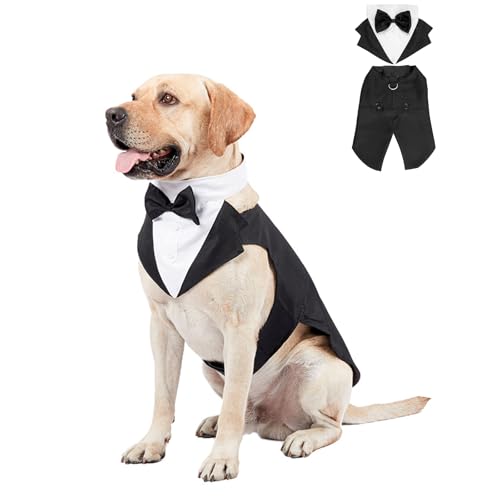 Hunde-Smoking-Bandana-Set, formelles Hochzeitshemd, Gentleman-Outfit mit Schleife, D-Ring, abnehmbares Hunde-Festival-Party, Geburtstagskostüm, Anzug für kleine, mittelgroße und große Hunde, Größe XL Hunde-Smoking-Bandana-Set, formelles Hochzeitshemd, Gentleman-Outfit mit Schleife, D-Ring, abnehmbares Hunde-Festival-Party, Geburtstagskostüm, Anzug für kleine, mittelgroße und große Hunde, Größe XL von MeiAOBest