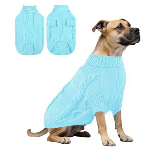 Hunde-Strick-Sweatshirt, warmer Winterpullover, Rollkragen-Strickwaren, kaltes Wetter, Welpenweste, Kleidung für Katzen, Welpen, kleine, mittelgroße und große Hunde, Größe L, Hellblau von MeiAOBest