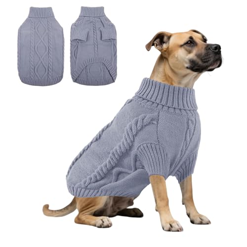 Hunde-Strick-Sweatshirt, warmer Winterpullover, Rollkragen-Strickwaren, kaltes Wetter, Welpenweste, Kleidung für Katzen, Welpen, kleine, mittelgroße und große Hunde, Größe L (Silbergrau) von MeiAOBest