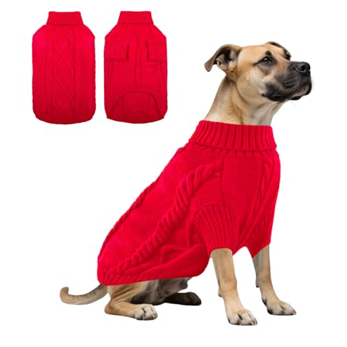 Hunde-Strick-Sweatshirt, warmer Winterpullover, Rollkragen-Strickwaren, kaltes Wetter, Welpenweste, Kleidung für Katzen, Welpen, kleine, mittelgroße und große Hunde, Größe S, Rot Hunde-Strick-Sweatshirt, warmer Winterpullover, Rollkragen-Strickwaren, kaltes Wetter, Welpenweste, Kleidung für Katzen, Welpen, kleine, mittelgroße und große Hunde, Größe S, Rot von MeiAOBest