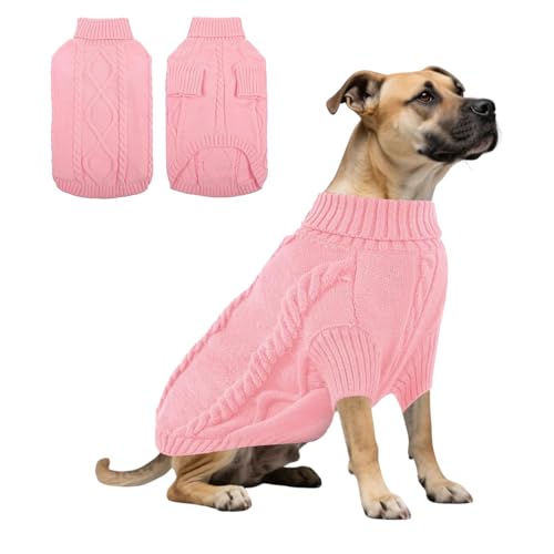 Hunde-Strick-Sweatshirt, warmer Winterpullover, Rollkragen-Strickwaren, kaltes Wetter, Welpenweste, Kleidung für Katzen, Welpen, kleine, mittelgroße und große Hunde, Größe S (Rosa) von MeiAOBest