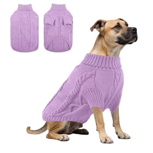 Hunde-Strick-Sweatshirt, warmer Winterpullover, Rollkragen-Strickwaren, kaltes Wetter, Welpenweste, Kleidung für Katzen, Welpen, kleine, mittelgroße und große Hunde, Größe XL, Hellviolett von MeiAOBest