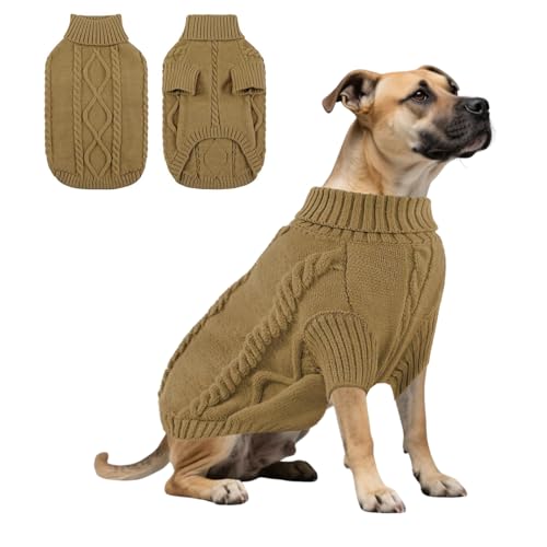 Hunde-Strick-Sweatshirt, warmer Winterpullover, Rollkragen-Strickwaren, kaltes Wetter, Welpenweste, Kleidung für Katzen, Welpen, kleine, mittelgroße und große Hunde, Größe XL (Khaki) von MeiAOBest