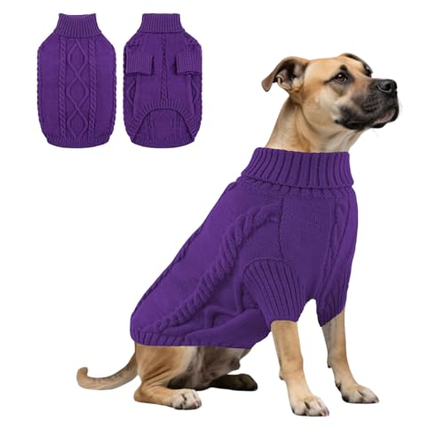 Hunde-Strick-Sweatshirt, warmer Winterpullover, Rollkragen-Strickwaren, kaltes Wetter, Welpenweste, Kleidung für Katzen, Welpen, kleine, mittelgroße und große Hunde, Größe XXL (Dunkelviolett) von MeiAOBest