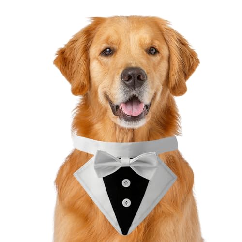 Hunde-Tuch-Halstuch, formelle Hunde, Hochzeit, Party, Schleife, Halstuch, verstellbar, für kleine, mittelgroße und große Hunde, Größe L, Weiß Hunde-Tuch-Halstuch, formelle Hunde, Hochzeit, Party, Schleife, Halstuch, verstellbar, für kleine, mittelgroße und große Hunde, Größe L, Weiß von MeiAOBest