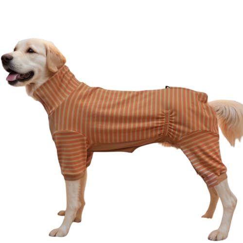 Hunde-Wintermantel, verdickter hoher Kragen, für kaltes Wetter, 4 Beine, warm, Stretch, gestreift, Einteiler, Pyjama für kleine, mittelgroße und große Hunde, Größe L, Orange Hunde-Wintermantel, verdickter hoher Kragen, für kaltes Wetter, 4 Beine, warm, Stretch, gestreift, Einteiler, Pyjama für kleine, mittelgroße und große Hunde, Größe L, Orange von MeiAOBest