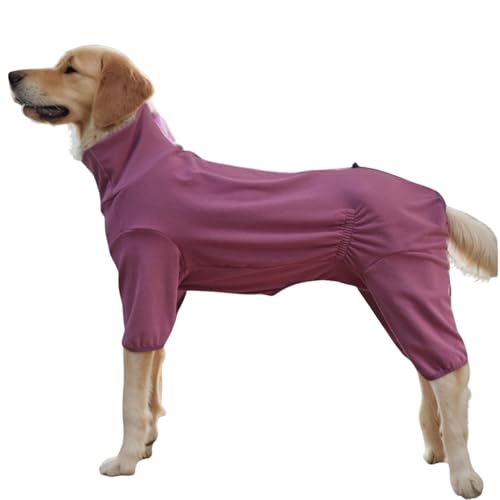 Hunde-Wintermantel, verdickter hoher Kragen, für kaltes Wetter, 4 Beine, warm, Stretch, gestreift, Einteiler, Pyjama für kleine, mittelgroße und große Hunde, Größe XXL (Violett) von MeiAOBest