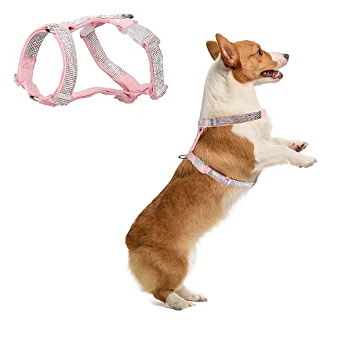 Hundegeschirr mit reflektierendem Strass, kein Ziehen, verstellbar, mit D-Ring, Haustiergeschirr für kleine mittelgroße Hunde, Größe S, Rosa Hundegeschirr mit reflektierendem Strass, kein Ziehen, verstellbar, mit D-Ring, Haustiergeschirr für kleine mittelgroße Hunde, Größe S, Rosa von MeiAOBest