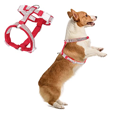 MeiAOBest Hundegeschirr mit reflektierendem Strass, kein Ziehen, verstellbar, mit D-Ring, Haustiergeschirr für kleine mittelgroße Hunde, Größe XS, Rot von MeiAOBest