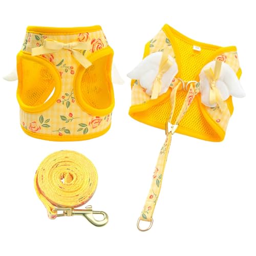 Hundegeschirr für kleine Hunde, Leinen-Set mit Engelsflügeln, atmungsaktiv, verstellbar, für den Sommer, Netzstoff, kariert, mit Schleife, Bärenflügeln für Katzen, Welpen, kleine Hunde, Größe S (gelbe Hundegeschirr für kleine Hunde, Leinen-Set mit Engelsflügeln, atmungsaktiv, verstellbar, für den Sommer, Netzstoff, kariert, mit Schleife, Bärenflügeln für Katzen, Welpen, kleine Hunde, Größe S (gelbe von MeiAOBest