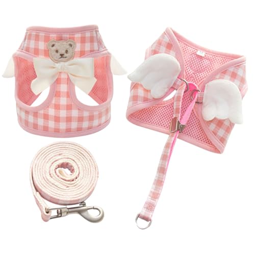 Hundegeschirr für kleine Hunde, Leinen-Set mit Engelsflügeln, atmungsaktiv, verstellbar, für den Sommer, Netzstoff, kariert, mit Schleife, Bärenflügeln für Katzen, Welpen, kleine Hunde, Größe S (Rosa Hundegeschirr für kleine Hunde, Leinen-Set mit Engelsflügeln, atmungsaktiv, verstellbar, für den Sommer, Netzstoff, kariert, mit Schleife, Bärenflügeln für Katzen, Welpen, kleine Hunde, Größe S (Rosa von MeiAOBest