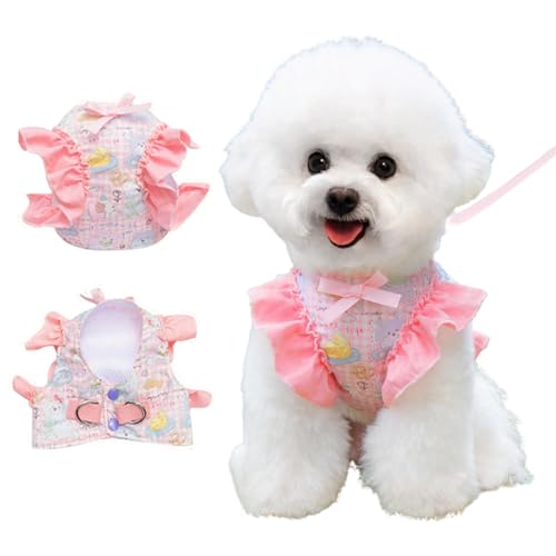 Hundegeschirr für kleine Hunde, niedlich, atmungsaktiv, mit Fliegenärmeln für den täglichen Spaziergang mit Haustieren, Anti-Ausbruchsleine, Sicherheitsgurt, Größe L, Rosa von MeiAOBest