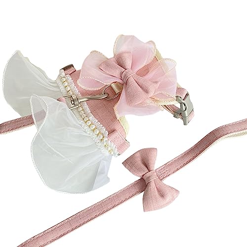 MeiAOBest Hundegeschirr, Rock mit Leine, süßes Hundegeschirr mit Schleife und Perlen, weiche Tutu-Weste, Haustierkleidung für Katzen, Welpen, kleine Hunde, Größe L, Rosa von MeiAOBest
