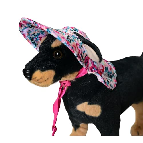 Hundehut, Vintage-Sonnenhut mit Blumenmuster, verstellbar, große Krempe, Hundeverkleidungskappe mit Ohrloch, leicht, atmungsaktiv, Outdoor-Reise, Sonnenschutz, Sommerhüte für Katzen, Welpen, kleine von MeiAOBest