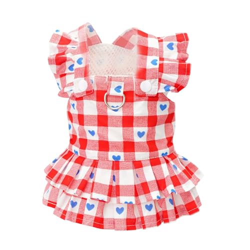 Hundekleid für kleine und mittelgroße Hunde, Sommer-Prinzessinnen-Weste, Rock, Katze, Welpen, kariert, gestreift, Herzdruck, Rüschensaum, mit D-Ring-Outfit für Hochzeiten, Partys, Fotos, tägliches Hundekleid für kleine und mittelgroße Hunde, Sommer-Prinzessinnen-Weste, Rock, Katze, Welpen, kariert, gestreift, Herzdruck, Rüschensaum, mit D-Ring-Outfit für Hochzeiten, Partys, Fotos, tägliches von MeiAOBest