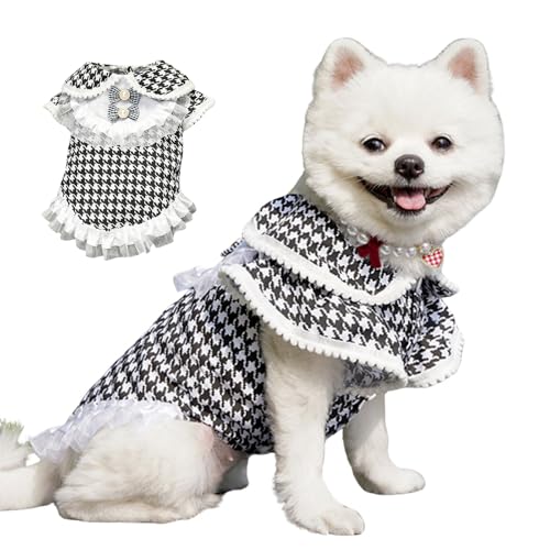 Hundekleid mit Hahnentrittmuster, Prinzessinnen-Tutu-Rock, kariert, Kleidung mit Spitzenschleife, Sommerkaro, für Hochzeit, Party, Alltag, Partys, Fotos, Größe 5XL (schwarzes Hemd) von MeiAOBest