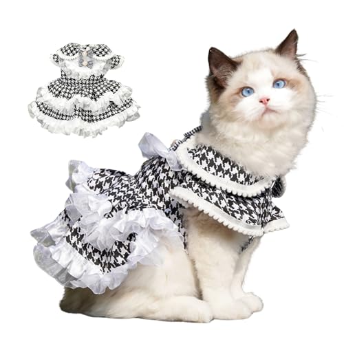 Hundekleid mit Hahnentrittmuster, Prinzessinnen-Tutu-Rock, kariert, Kleidung mit Spitzenschleife, Sommerkaro, für Hochzeit, Party, Alltag, Partys, Fotos, Größe 6XL (schwarzer Rock) von MeiAOBest