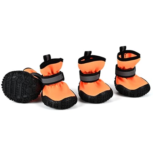 Hundestiefel, reflektierend, rutschfest, verschleißfeste TPR-Sohle, Haustierpfotenschutz, leicht wasserdicht, Wanderschuhe für Welpen, kleine, mittelgroße und große Hunde, Orange (5# L x B: 5,3 x 4,6 von MeiAOBest