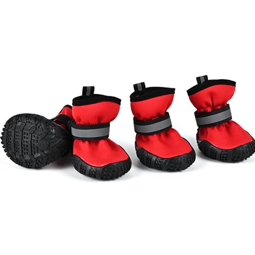 Hundestiefel, reflektierend, rutschfest, verschleißfeste TPR-Sohle, Haustierpfotenschutz, leicht wasserdicht, Wanderschuhe für Welpen, kleine, mittelgroße und große Hunde, Rot (1# L x B: 3,8 x 3,5 cm) Hundestiefel, reflektierend, rutschfest, verschleißfeste TPR-Sohle, Haustierpfotenschutz, leicht wasserdicht, Wanderschuhe für Welpen, kleine, mittelgroße und große Hunde, Rot (1# L x B: 3,8 x 3,5 cm) von MeiAOBest