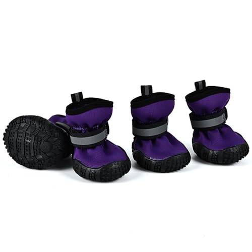 Hundestiefel, reflektierend, rutschfest, verschleißfeste TPR-Sohle, Haustierpfotenschutz, leicht wasserdicht, Wanderschuhe für Welpen, kleine, mittelgroße und große Hunde, Violett (4# L x B: 5 x 4,2 Hundestiefel, reflektierend, rutschfest, verschleißfeste TPR-Sohle, Haustierpfotenschutz, leicht wasserdicht, Wanderschuhe für Welpen, kleine, mittelgroße und große Hunde, Violett (4# L x B: 5 x 4,2 von MeiAOBest