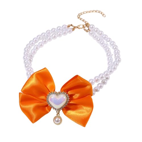 Katzen-Halskette, verstellbares Halsband mit künstlicher Perle und Schleife, herzförmige Prinzessinnen-Halskette, Welpen, Geburtstag, Hochzeit, Party, Verkleidung, Halsband, Geschenk, M (Orange) von MeiAOBest