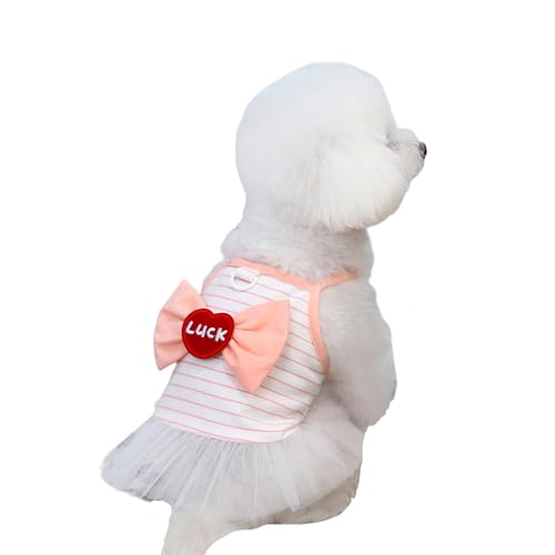Kleid für kleine Hunde, gestreift, Schleife, Spitze, Prinzessinnen-Tutu mit D-Ring, atmungsaktiv, Hochzeitsrock für Katzen, kleine Hunde, Größe XS (Rosa) von MeiAOBest