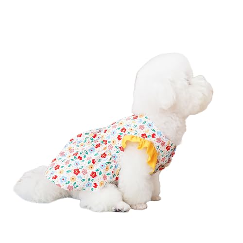 Kleines Hundekleid, Sommerkleid, Blumenkleid mit D-Ring, niedlicher Rüschenbesatz, Ärmel für Katzen, Welpen, kleine Hunde, Größe L, Gelb Kleines Hundekleid, Sommerkleid, Blumenkleid mit D-Ring, niedlicher Rüschenbesatz, Ärmel für Katzen, Welpen, kleine Hunde, Größe L, Gelb von MeiAOBest