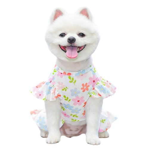 Kühlendes und atmungsaktives, schnell trocknendes Haustierkleid, Sommerkleid, Blumenmuster, Rock mit D-Ring für Katzen, Welpen, kleine, mittelgroße und große Hunde, Größe L, Weiß Kühlendes und atmungsaktives, schnell trocknendes Haustierkleid, Sommerkleid, Blumenmuster, Rock mit D-Ring für Katzen, Welpen, kleine, mittelgroße und große Hunde, Größe L, Weiß von MeiAOBest