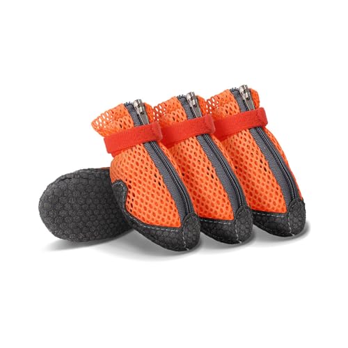 MeiAOBest Atmungsaktive Netzstiefel für Hunde, rutschfeste Mikrofaser-Gummisohle, Haustierschuhe, Pfotenschutz, für drinnen und draußen, Spazierengehen, Größe L (Orange) von MeiAOBest