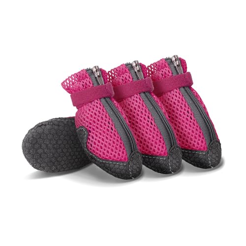 MeiAOBest Atmungsaktive Netzstiefel für Hunde, rutschfeste Mikrofaser-Gummisohle, Haustierschuhe, Pfotenschutz, für drinnen und draußen, Spazierengehen, Größe L (Rosarot) von MeiAOBest