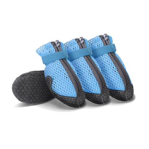 MeiAOBest Atmungsaktive Netzstiefel für Hunde, rutschfeste Mikrofaser-Gummisohle, Haustierschuhe, Pfotenschutz, für drinnen und draußen, Spazierengehen, Größe XL (Blau) von MeiAOBest