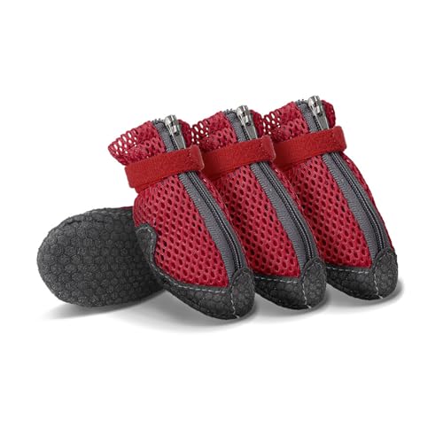 MeiAOBest Atmungsaktive Netzstiefel für Hunde, rutschfeste Mikrofaser-Gummisohle, Haustierschuhe, Pfotenschutz, für drinnen und draußen, Spazierengehen, Größe XL (rot) von MeiAOBest