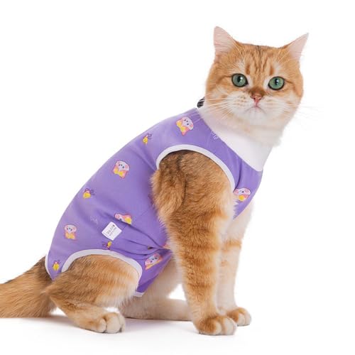 MeiAOBest Genesungsanzug für Katzen, Entwöhnung, Kastrierung, Anti-Leck-Shirts, Weste, Bauchwunden, Schutz, Bodysuit, Größe S (violettes Kätzchen) von MeiAOBest