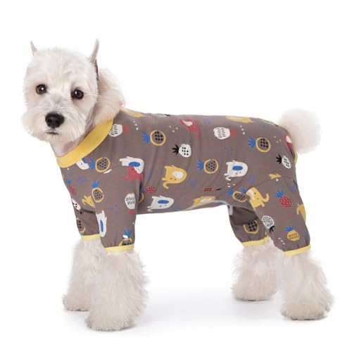 MeiAOBest Genesungsanzug für kleine Hunde, vierbeiniger Einteiler, Schlafanzug, niedlich, gegen Lecken, Anti-Haare, Haustier-Overall, Hunde nach Operationen, Wundschutz, langärmelig, Größe M, Braun von MeiAOBest
