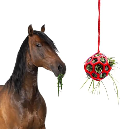 MeiAOBest Heu-Futterstation für Pferde, zum Aufhängen, interaktiver Ball, Stressabbau, langweiliges Spielzeug für Ziegen, Pony, Kaninchen, Meerschweinchen, Rot von MeiAOBest