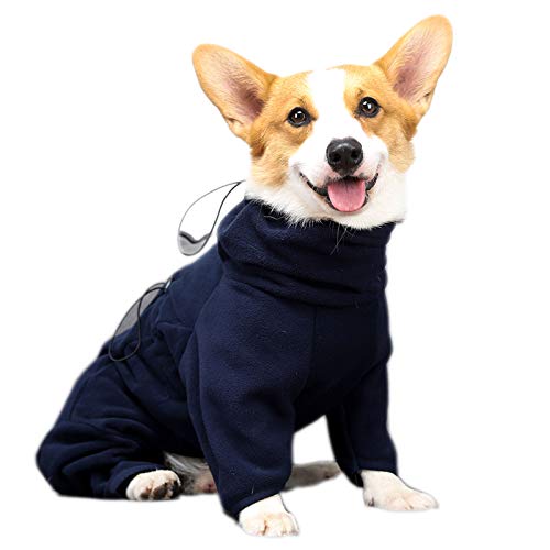 MeiAOBest Hund Dicke Fleece Warme Pullover Mit Reißverschluss, Haustier Winter Warme Vierbeinige Onesies Mantel, Hund Winddichte Jumpsuits Für Kleine Mittlere Große Hund_S(Blau) von MeiAOBest
