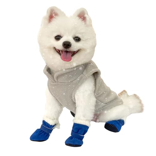 MeiAOBest Hunde-Winterstiefel, warm, rutschfest, weiche Sohle, Hundeschuhe für kaltes Wetter, Pfotenschutz, Abdeckung mit künstlichem Lamm, für drinnen und draußen, leises Gehen für kleine mittelgroße von MeiAOBest
