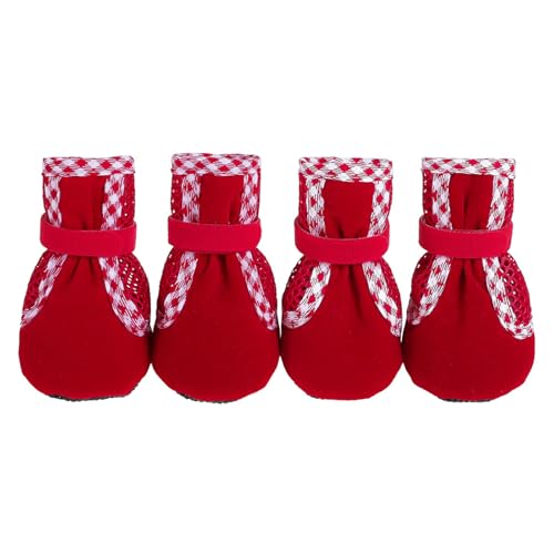 MeiAOBest Hundeschuhe mit Pfotenschutz, atmungsaktives Netzgewebe, rutschfeste Gummisohle, verstellbar, waschbar, für drinnen und draußen, tägliche Spaziergänge, Größe M (Rot) von MeiAOBest