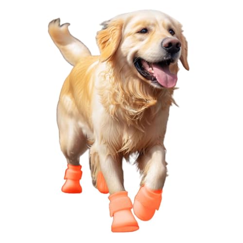 MeiAOBest Silikon-Hundeschuhe, wasserdicht, verstellbar, für den Außenbereich, rutschfest, Regenstiefel für Pfotenschutz bei Schlammregen, Größe L (Orange) von MeiAOBest