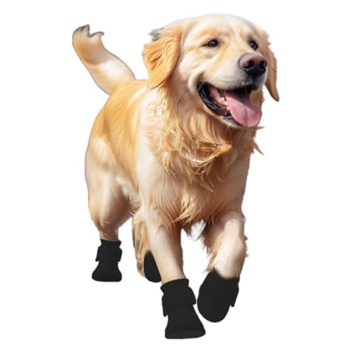 MeiAOBest Silikon-Hundeschuhe, wasserdicht, verstellbar, für den Außenbereich, rutschfest, Regenstiefel für Pfotenschutz bei Schlammregen, Größe L (schwarz) von MeiAOBest