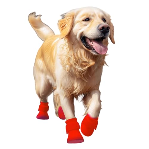 MeiAOBest Silikon-Hundeschuhe, wasserdicht, verstellbar, für den Außenbereich, rutschfest, Regenstiefel für Pfotenschutz im Schlammregen, Größe L (Rot) von MeiAOBest