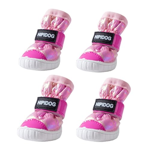 MeiAOBest Wasserdichte Winter-Hundestiefel, Farbverlauf, rutschfest, für kaltes Wetter, warme Schuhe mit verstellbaren Riemen, weich, dick, Pfotenschutz für kleine, mittelgroße Hunde, Größe 3 (Rosa) von MeiAOBest